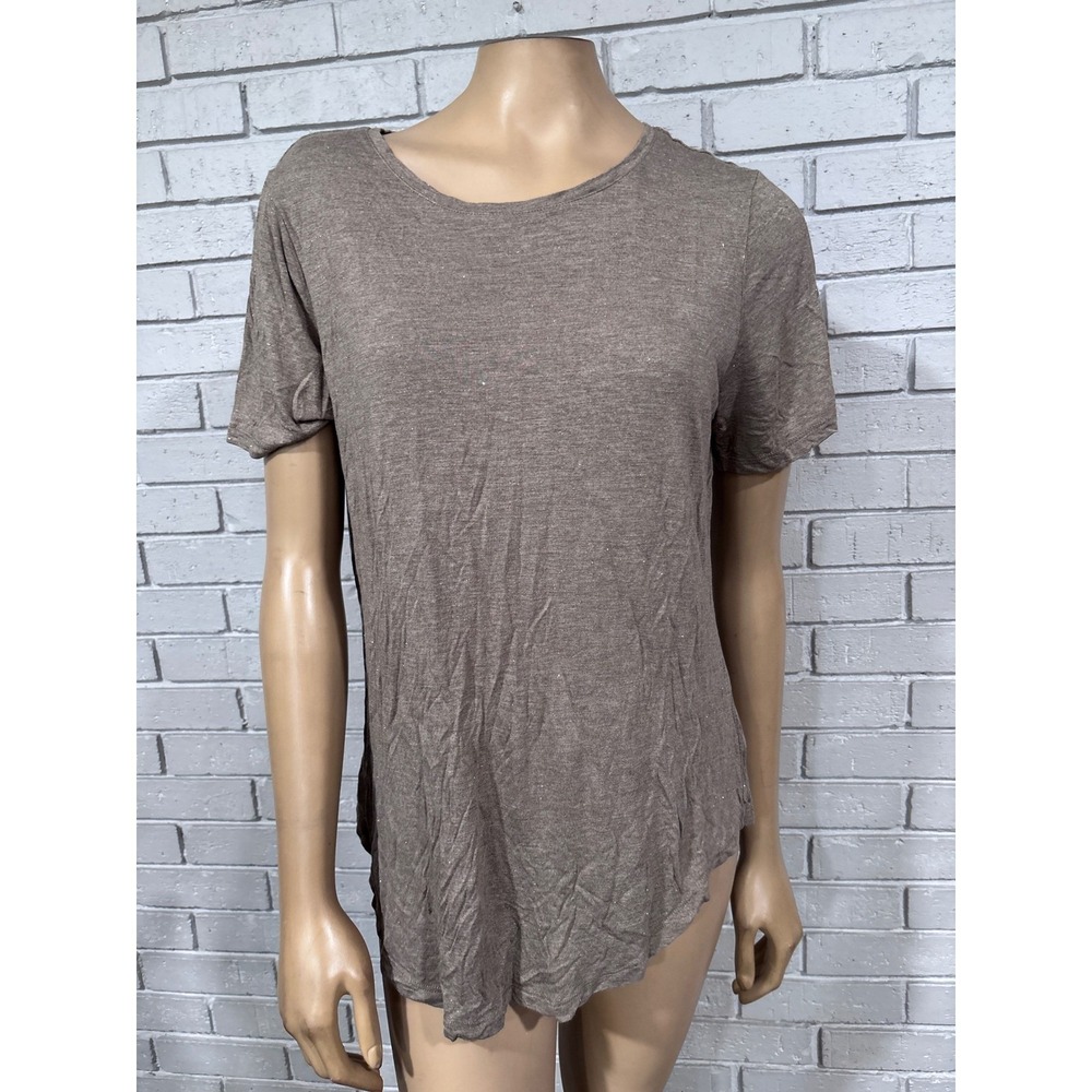 Old Navy Luxe Taupe Brown Metallic Shimmer Short Sleeve Tee Statement L